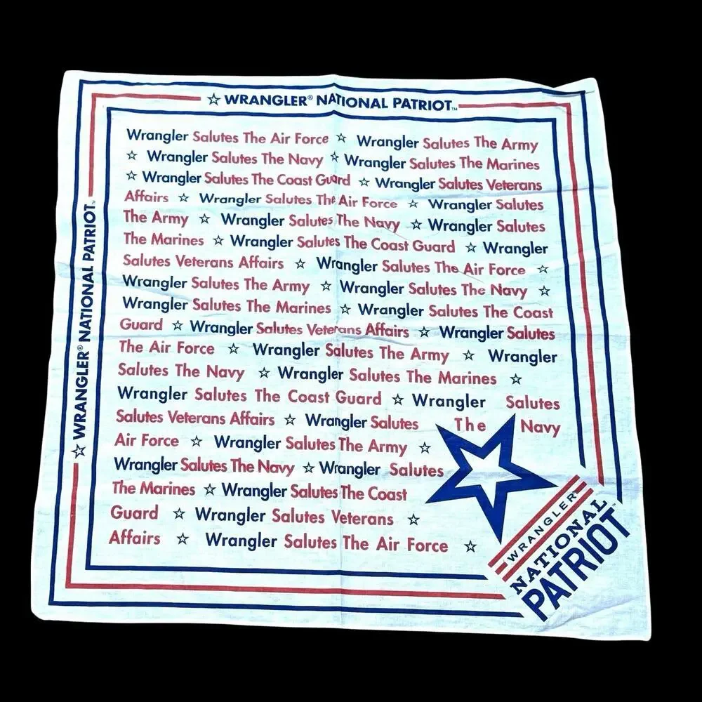 VTG Wrangler National Patriot White Bandana Handkerchief Scarf Military USA NOS